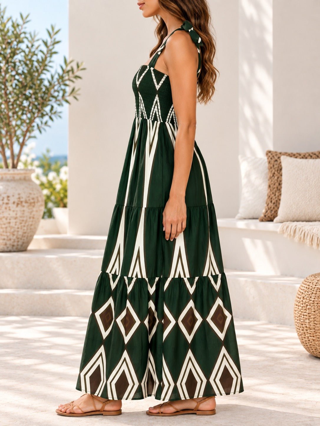 Ladies Olive Tie Strap Maxi Tier Dress - StylePhase SA