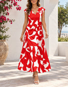 Ladies Orange And White Cap Sleeve Maxi Dress - StylePhase SA