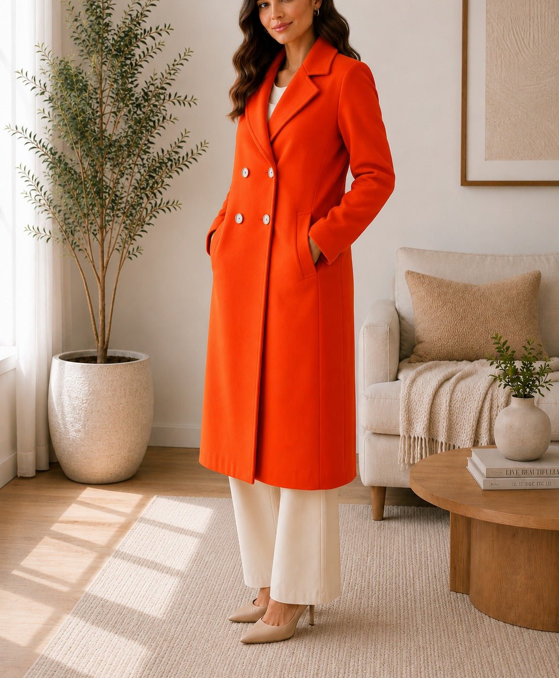 Ladies Orange Double Breast Melton coat - StylePhase SA