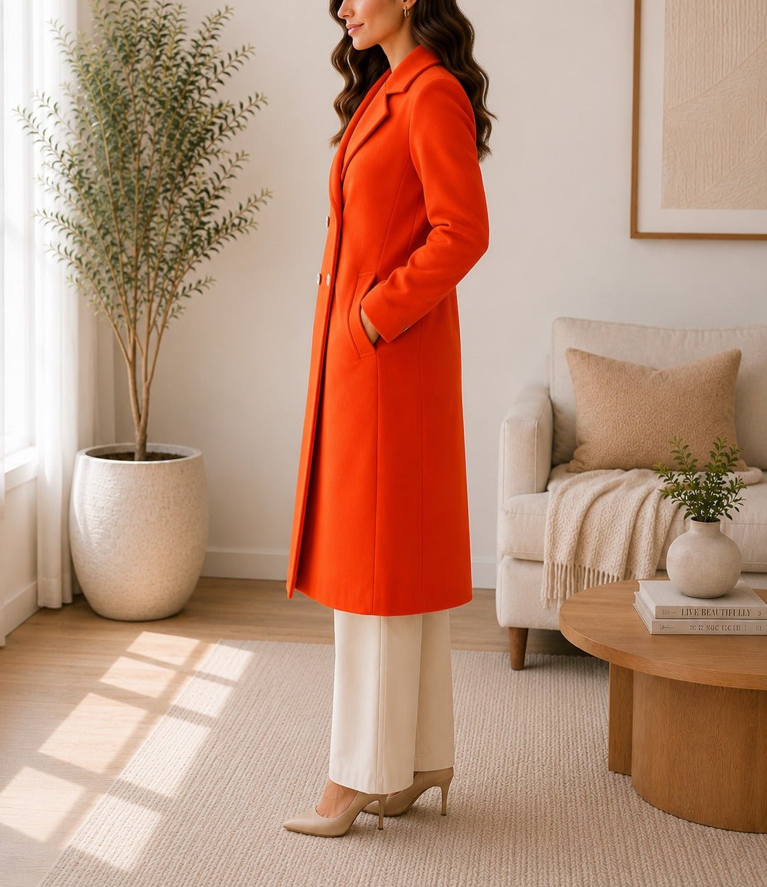 Ladies Orange Double Breast Melton coat - StylePhase SA
