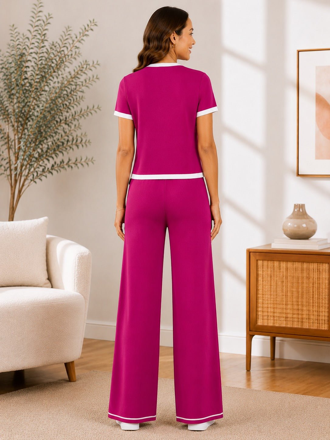 Ladies Pink Contrast Two-Piece Set- New Feeling - StylePhase SA