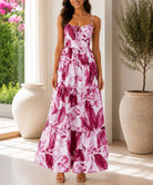 Ladies Pink Floral Print Tie Front Maxi Dress - StylePhase SA