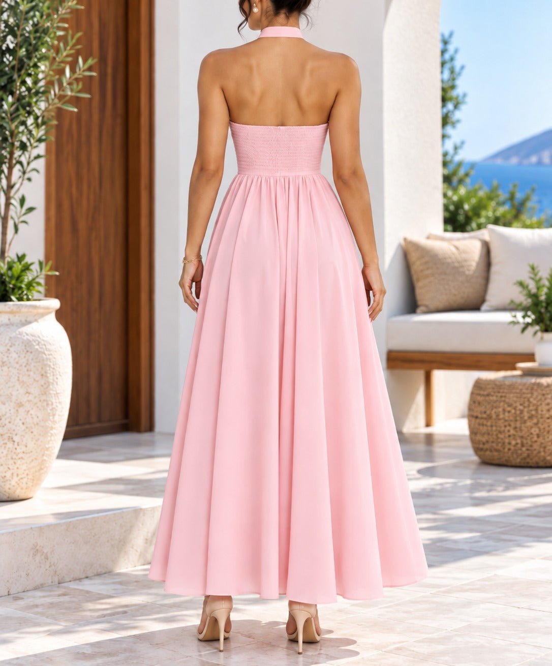 Ladies Pink Halter Neck Maxi Dress - StylePhase SA