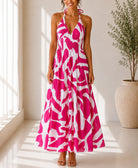 Ladies Pink Halter Neck Printed Maxi Dress - StylePhase SA