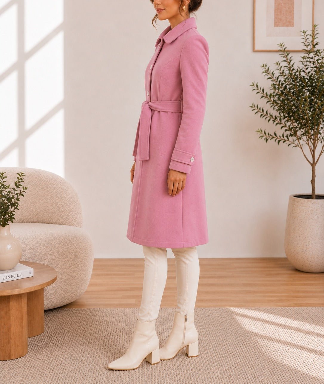 Ladies Pink Melton Collar Coat - StylePhase SA