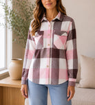 Ladies Pink Plaid Flannel Shirt - StylePhase SA