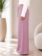 Ladies Pink Ribbed Knit Wide Leg Pants - StylePhase SA