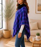 Ladies Purple Pattern Fur Collar Poncho - StylePhase SA