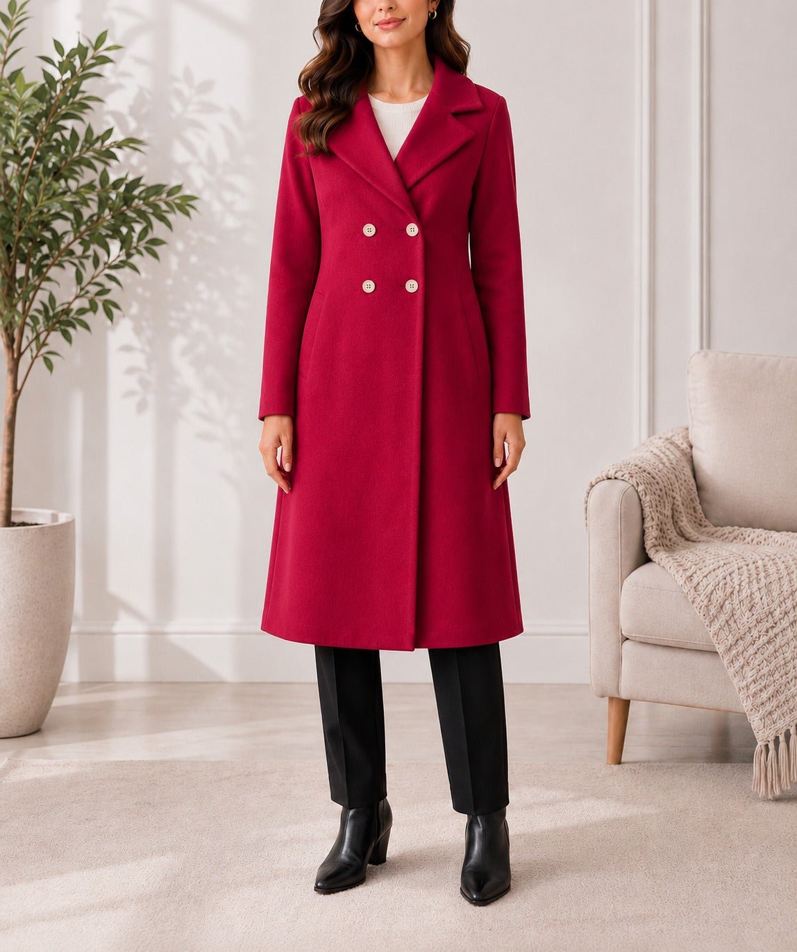 Ladies Red Double Breast Melton Coat - StylePhase SA