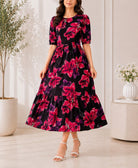 Ladies Red Floral Midi Tier Dress - StylePhase SA
