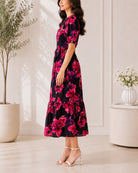 Ladies Red Floral Midi Tier Dress - StylePhase SA