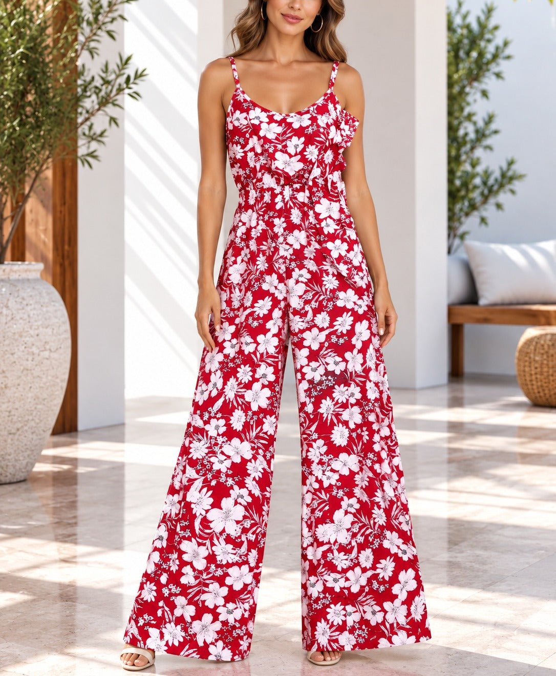 Ladies Red Floral Strappy Jumpsuit - StylePhase SA