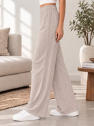 Ladies Rib Wide Leg Pants-Beige - StylePhase SA