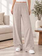 Ladies Rib Wide Leg Pants-Beige - StylePhase SA