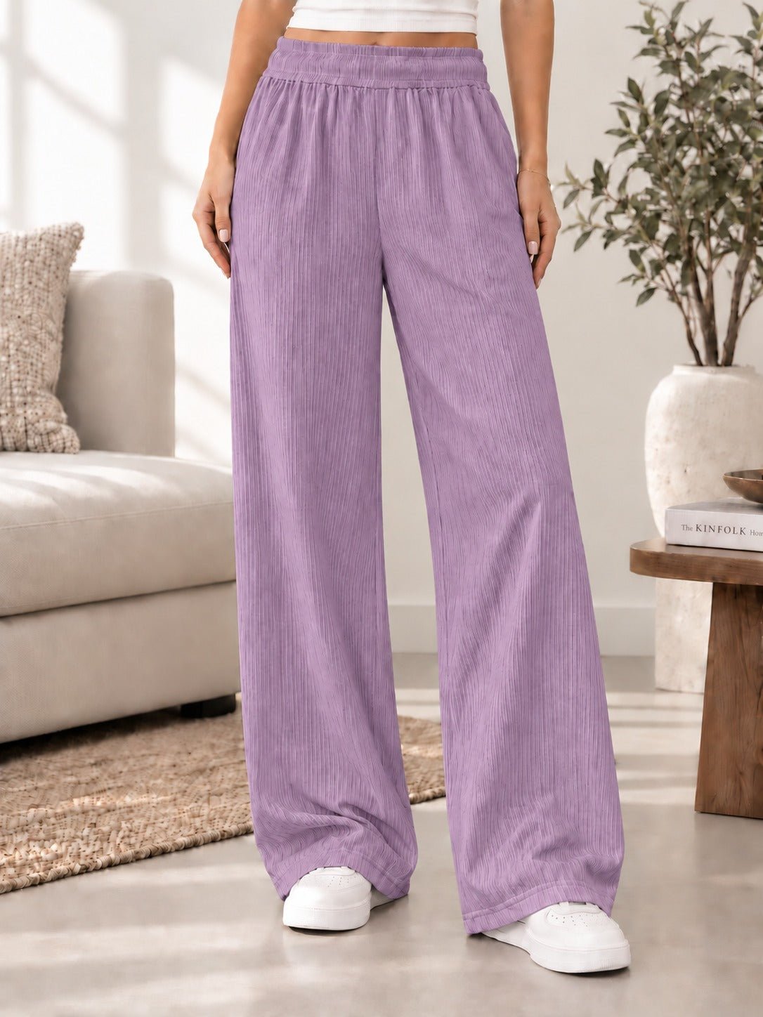 Ladies Rib Wide Leg Pants-Lilac - StylePhase SA