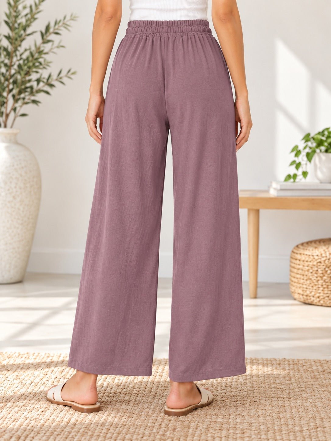 Ladies Rose Brown Wide Leg Drawstring Pocket Pants - StylePhase SA