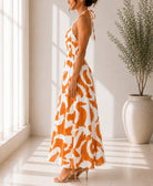 Ladies Rust And Cream Halter Neck Printed Maxi Dress - StylePhase SA