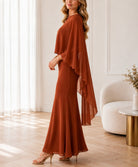 Ladies Rust Cape Sleeve Two Piece Set - New Feeling - StylePhase SA