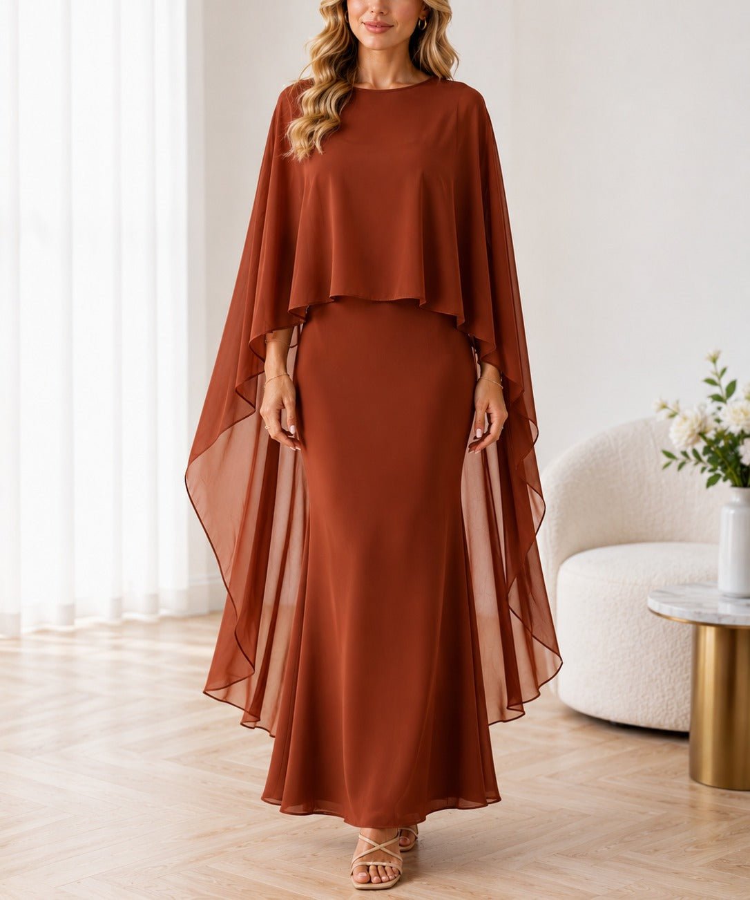 Ladies Rust Cape Sleeve Two Piece Set - New Feeling - StylePhase SA
