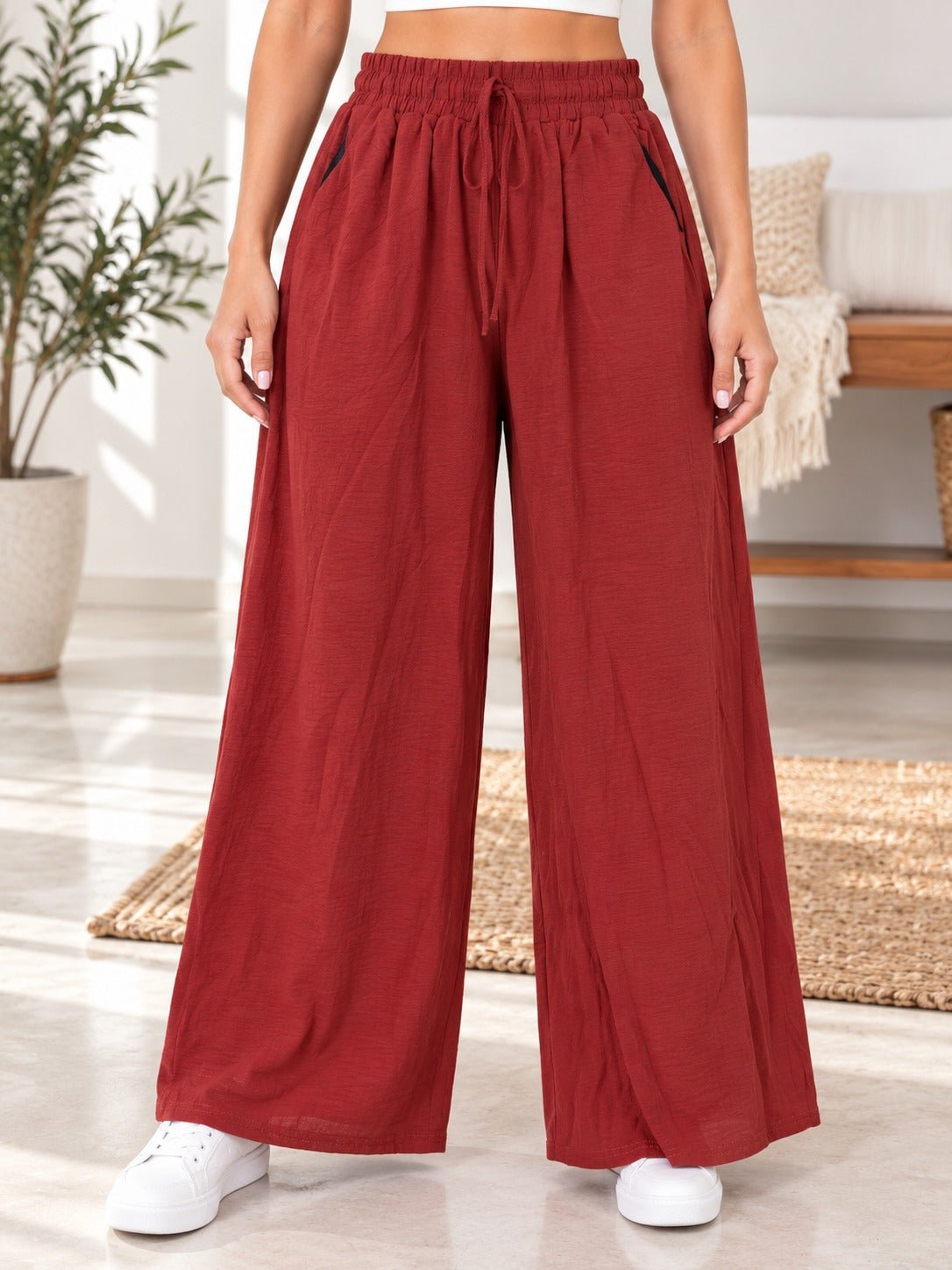 Ladies Rust Wide Leg Drawstring Pocket Pants - StylePhase SA