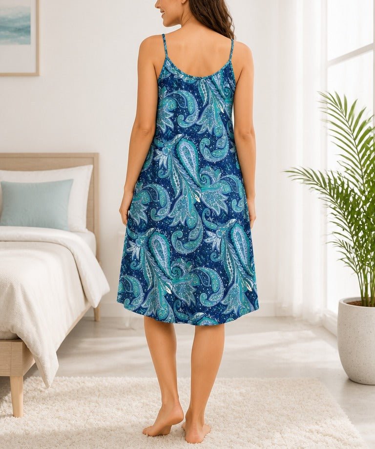 Ladies Satin Chemise - Blue Paisley - StylePhase SA