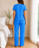 Ladies Short Sleeve Bow Print Blue Pyjama Set - StylePhase SA