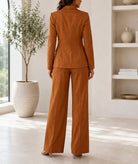 Ladies Tan Double Breasted Blazer & Wide Leg Trouser Set - StylePhase SA