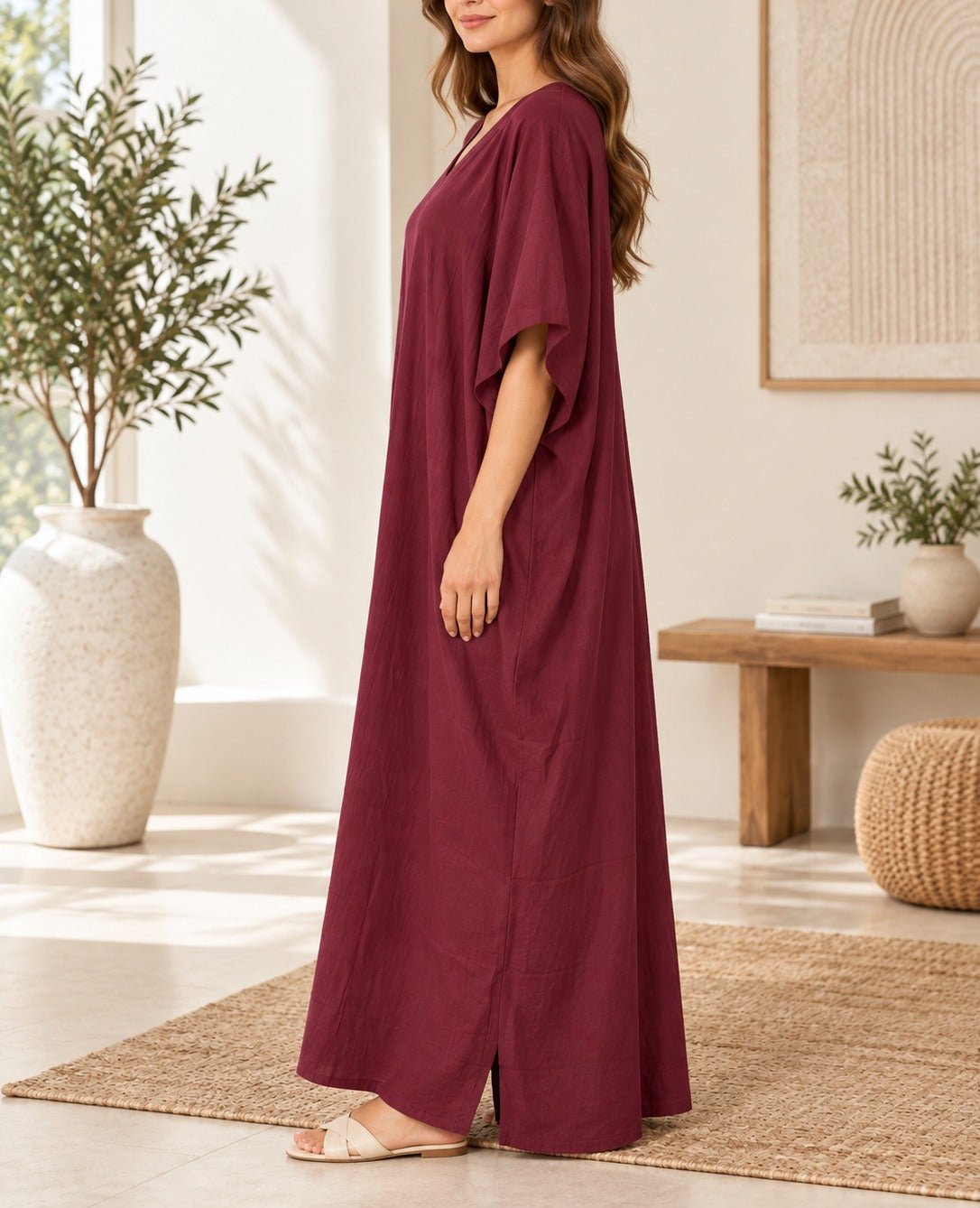 Ladies V-neck Kaftan -Maroon - StylePhase SA