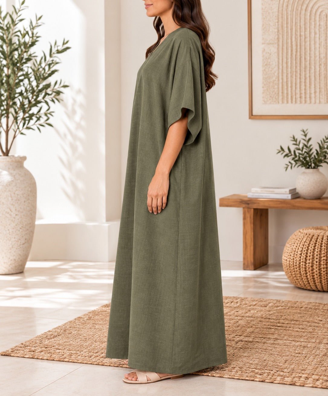 Ladies V-neck Kaftan -Olive - StylePhase SA