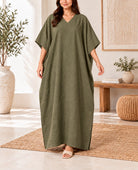 Ladies V-neck Kaftan -Olive - StylePhase SA