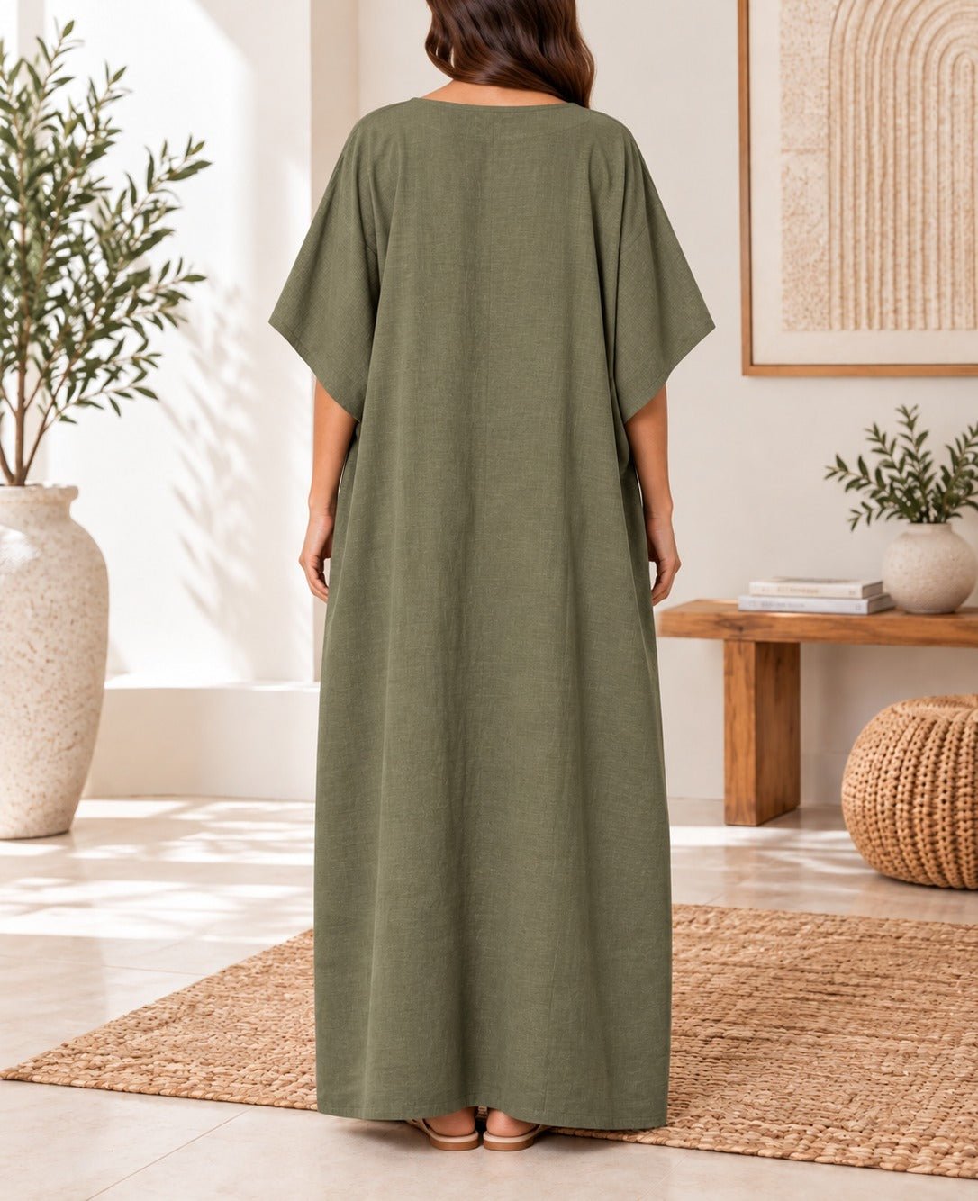 Ladies V-neck Kaftan -Olive - StylePhase SA