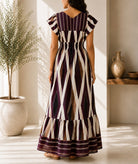 Ladies V Neck Maxi Dress -Maroon - StylePhase SA