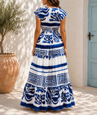 Ladies White And Blue Patterned Tiered Maxi Dress - StylePhase SA