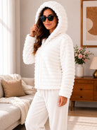 Ladies White Faux Fur Hoody Zip Jacket - StylePhase SA