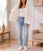 Ladies White Faux Fur Hoody Zip Jacket - StylePhase SA