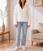 Ladies White Faux Fur Hoody Zip Jacket - StylePhase SA