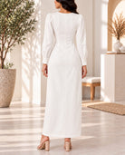 Ladies White Long Sleeve Embellished Beading Dress - StylePhase SA