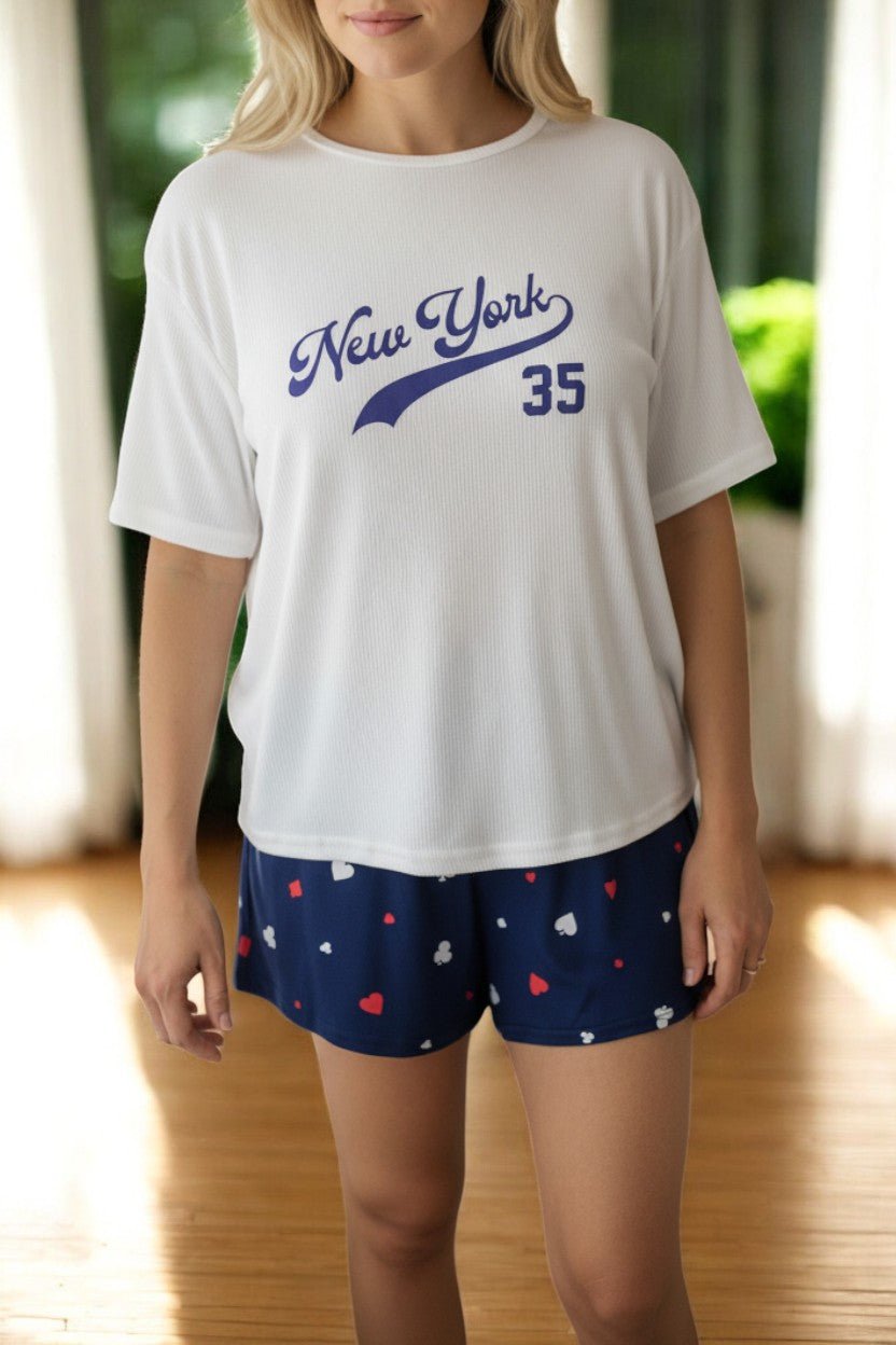 Ladies White Rib Knit Pj Set - New York 35 - StylePhase SA