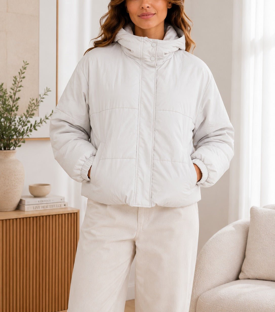 Ladies White Zip Hoody Puffer Jacket - StylePhase SA