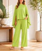 Lime Green Cape Sleeve Pants Two Piece Set- New Feeling - StylePhase SA