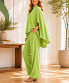 Lime Green Cape Sleeve Pants Two Piece Set- New Feeling - StylePhase SA