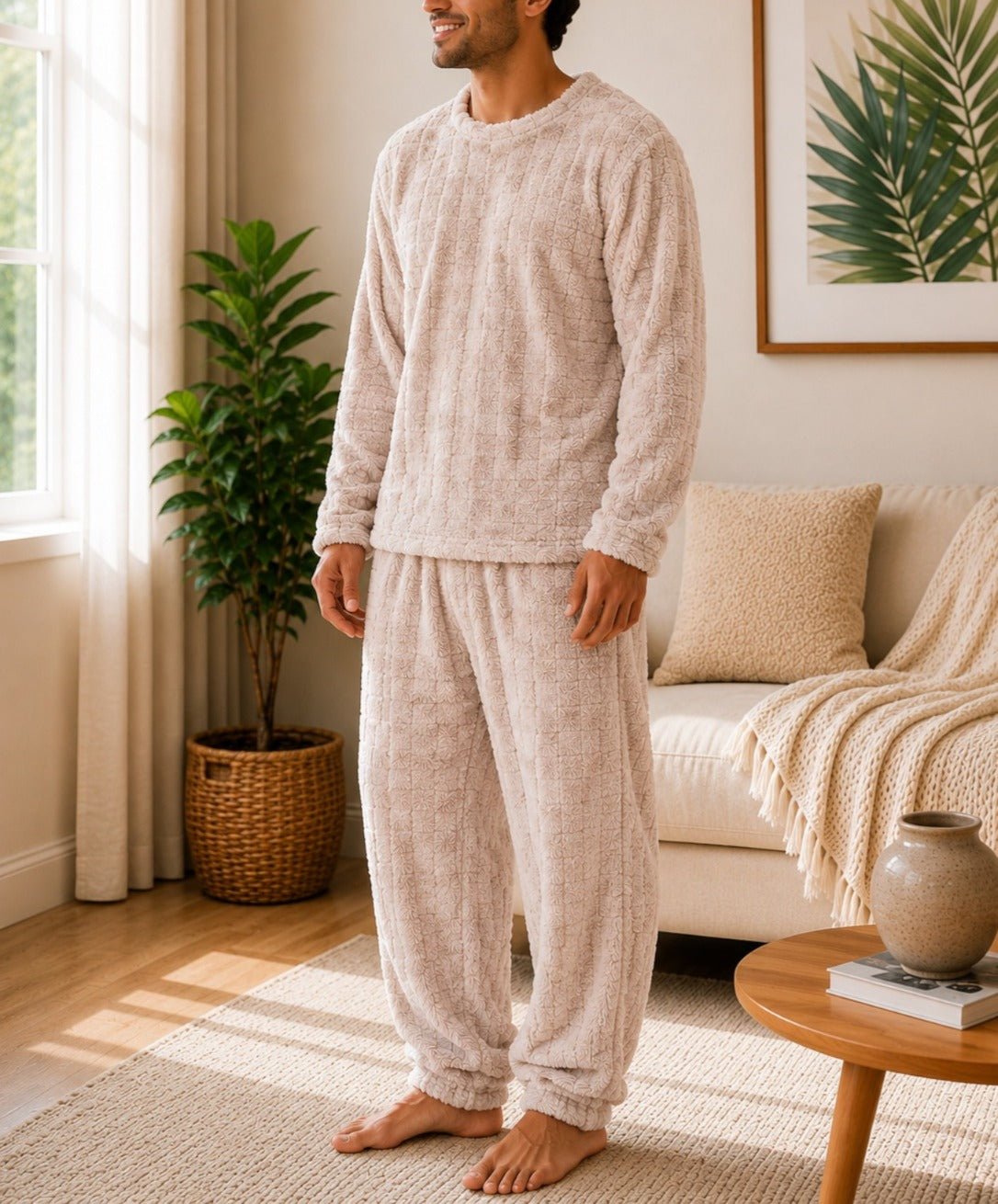 Men's Square Plush Pj - Cream - StylePhase SA