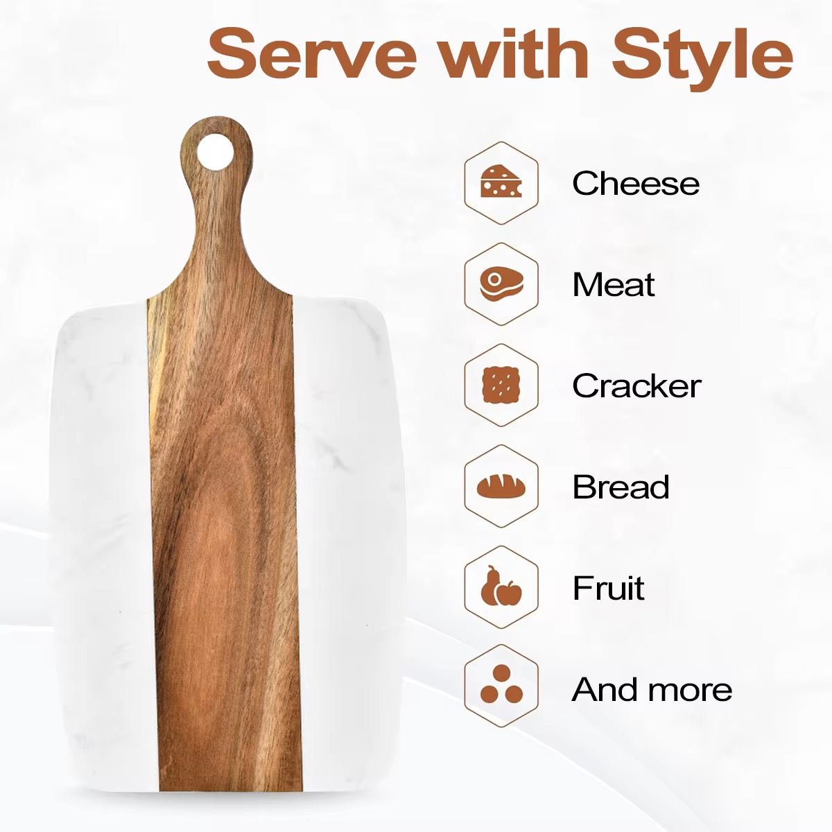 Modern Acacia Wood & Marble Chopping Board - 40 x 20 cm - Home Phase